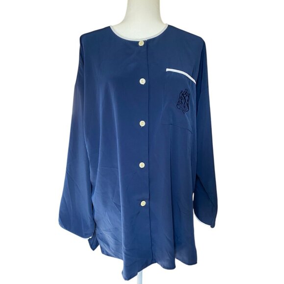 Vintage Natori II Blue Satin Pajama Top Large - Picture 1 of 4